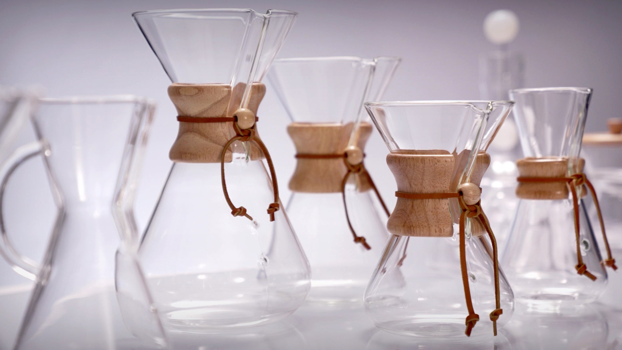 beauty shot of the handblown coffeemaker series against a light background 