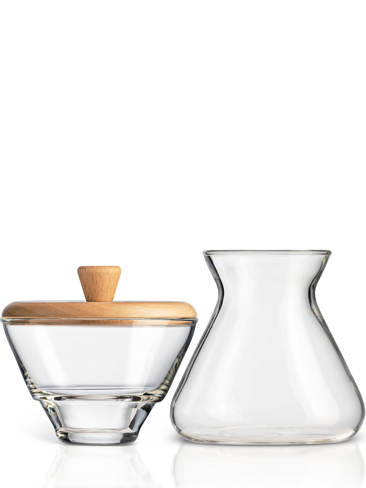 Handblown Cream &amp; Sugar Set in two pieces sitting next to each other