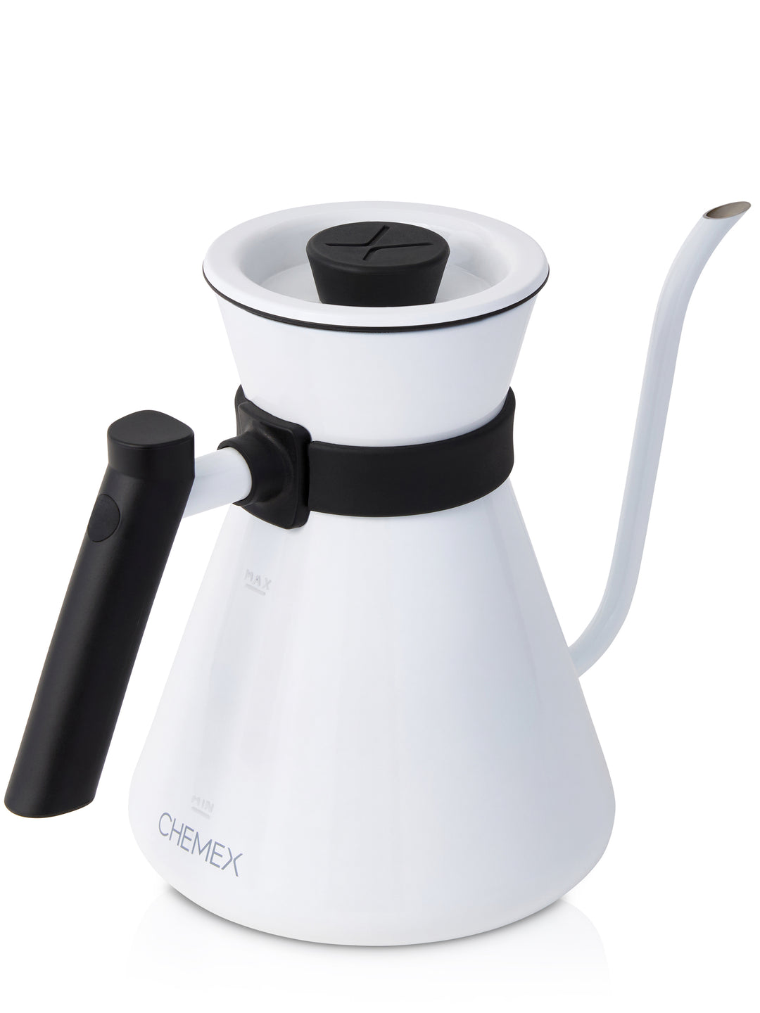 White Stainless Steel Chettle. Product is viewed at a three quarter angle.
