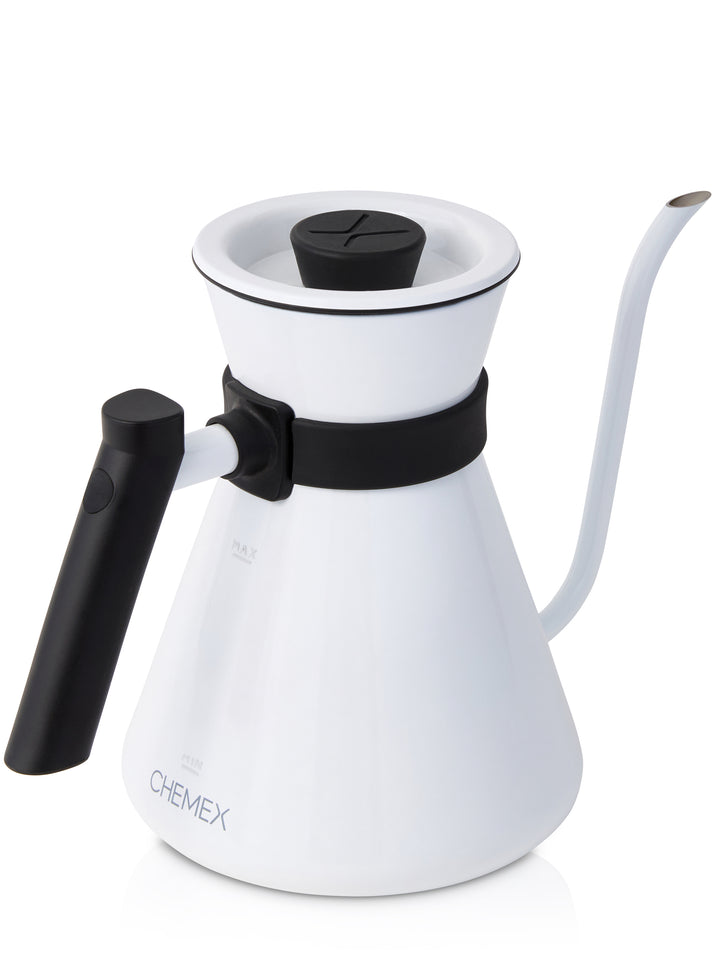 White Stainless Steel Chettle. Product is viewed at a three quarter angle.