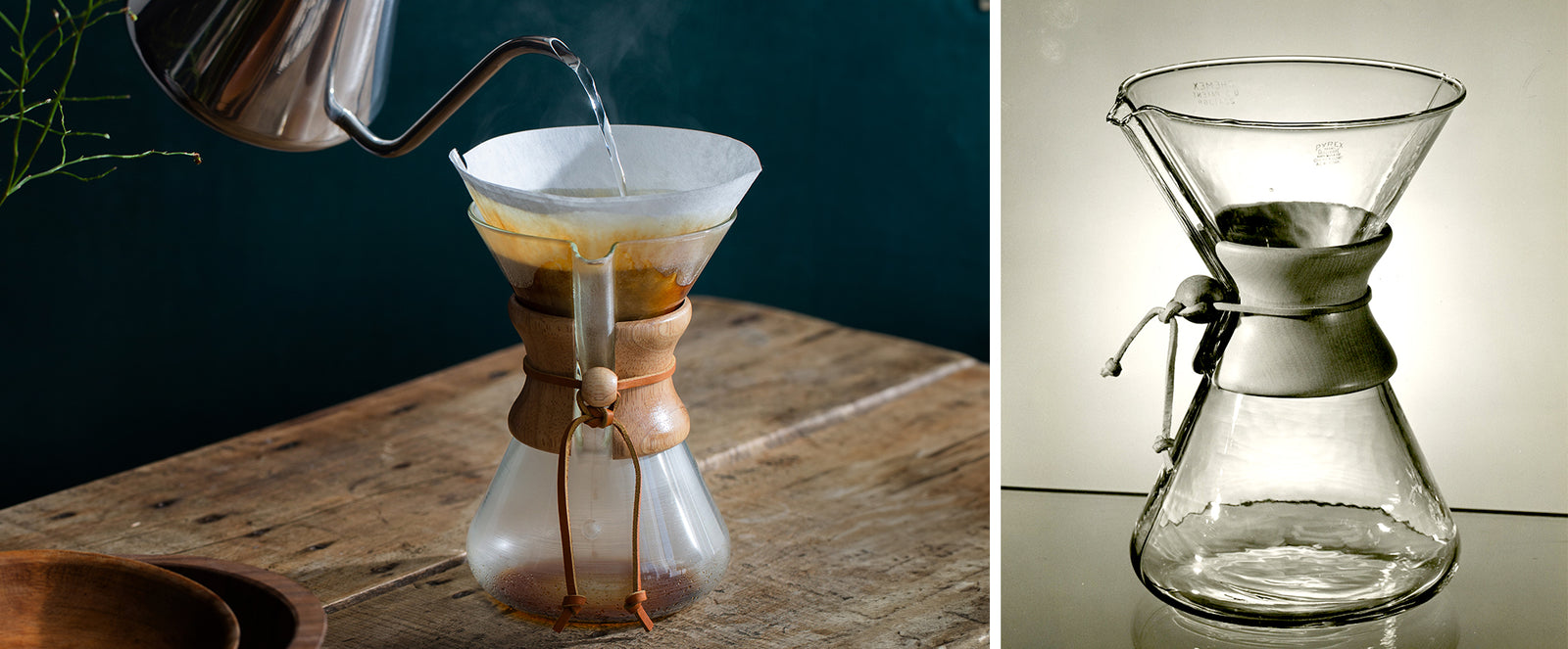 present day 5-cup handblown on the left 5-cup handlown fron the 40's on the right 