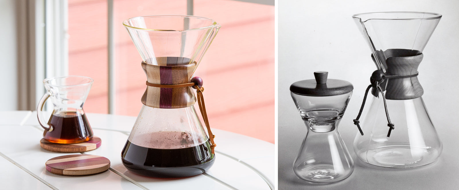 chemex 8-cup handblown present time, on the right chemex handblown 8-cup from the 50's