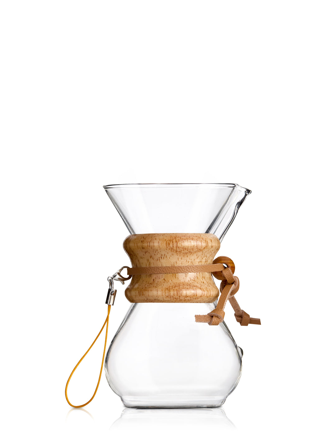The CHEMEX Ornament, an exactly replica of the CHEMEX six-cup Classic but at 4" tall. The ornament is sitting profile on a flat white background, 