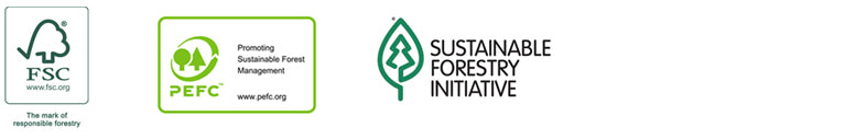 FSC, PEFC and sustainable forestry initiative logos 