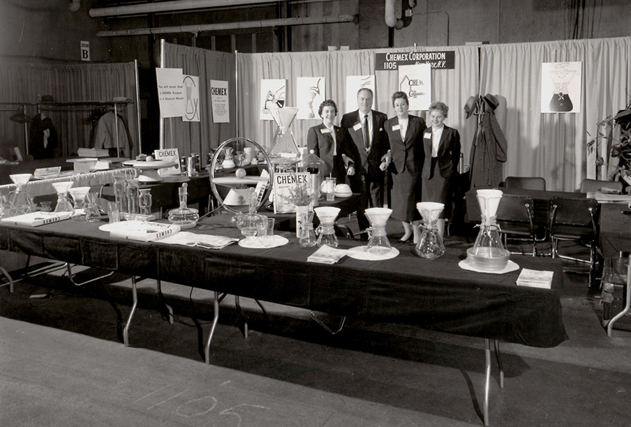 Chemex Corporation booth at the 28th NHMA National Housewares Exhibit, Navy Pier, Chicago — January 1958