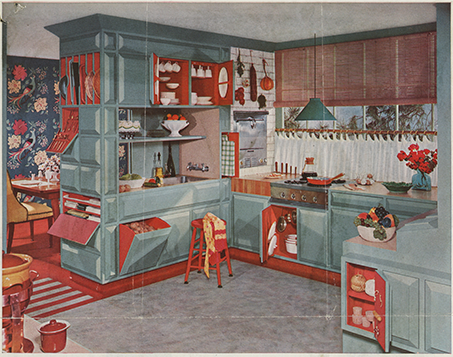 1950 mid-century kitchen rendering with Chemex coffeemaker