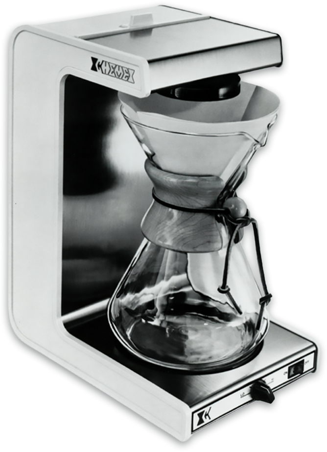 Chemex CA-1 automated coffeemaker — shower-style dispersion head, pulsing brew cycle, 1978