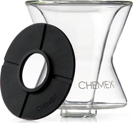 The CHEMEX FUNNEX — double-walled borosilicate glass brewer with black silicone collar, 2019