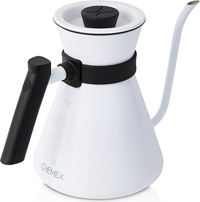 CHEMEX White Stainless Steel Chettle® — pour-over kettle with gooseneck spout, 304 stainless steel, 2025